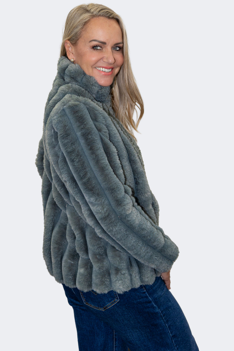 Sage | Luxe Plush Faux Fur Zip Jacket