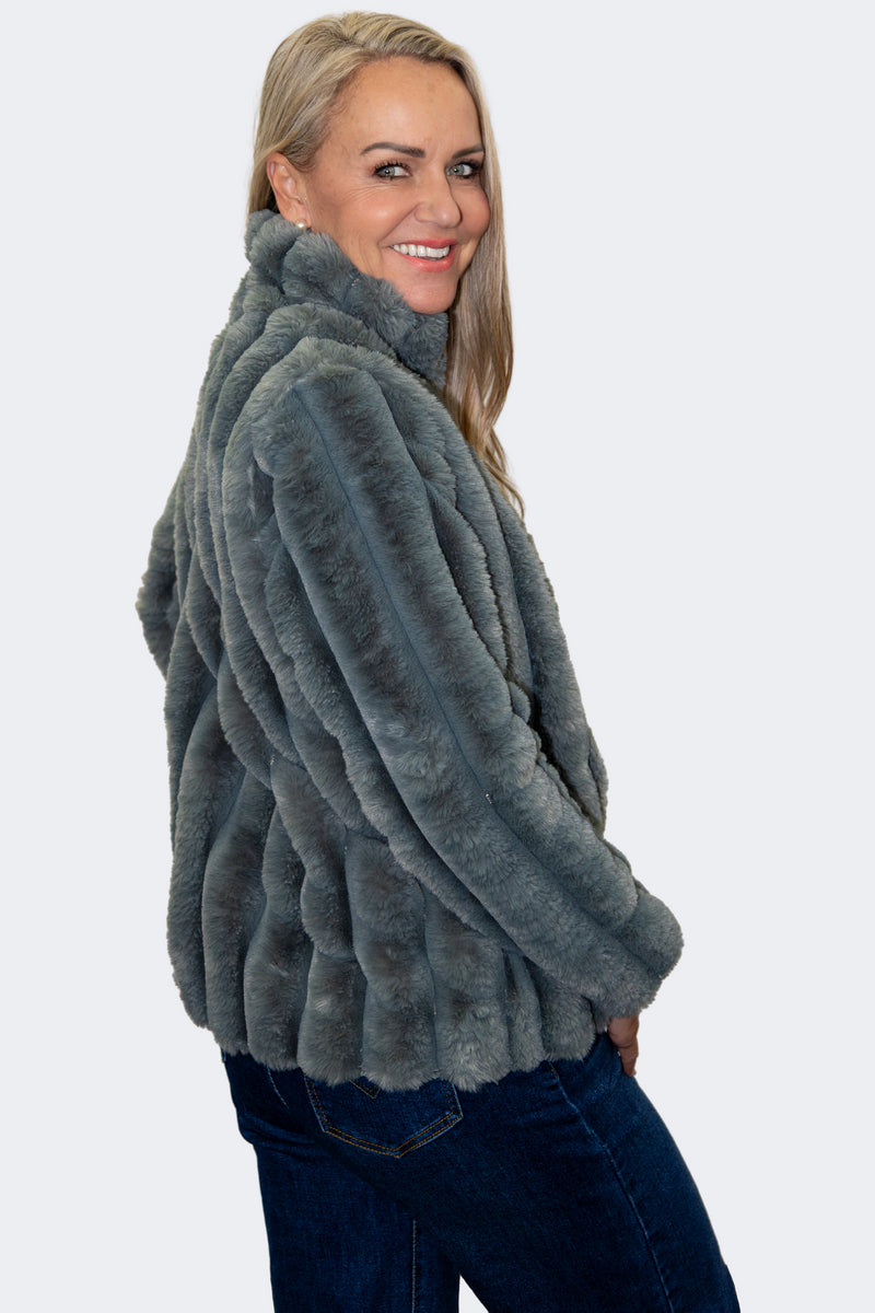 Sage | Luxe Plush Faux Fur Zip Jacket