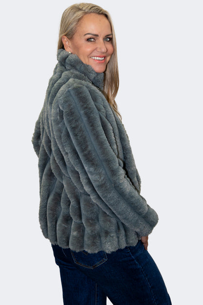 Sage | Luxe Plush Faux Fur Zip Jacket