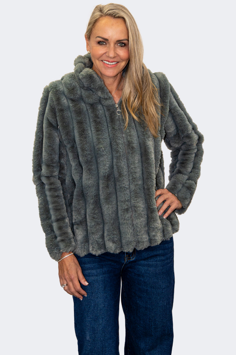 Sage | Luxe Plush Faux Fur Zip Jacket