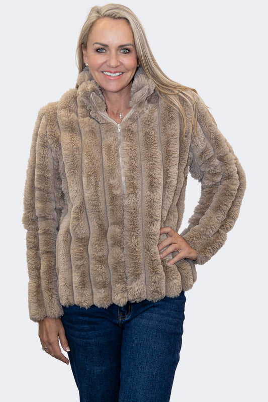 Toffee | Luxe Plush Faux Fur Zip Jacket