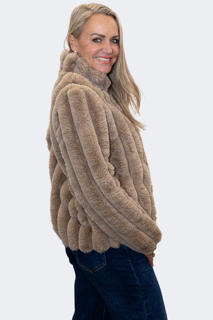 Toffee | Luxe Plush Faux Fur Zip Jacket